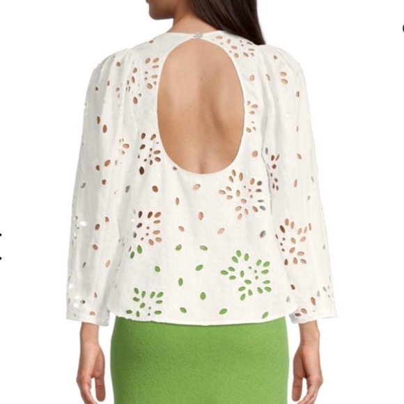 Rebecca Taylor Sarah Embroidered White Blouse, Size L, NWT - Picture 5 of 16